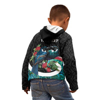 Personalised Valentine's Day New Zealand Kid Hoodie Tui Bird Couple Kowhaiwhai Mix Pohutukawa LT14 - Polynesian Pride