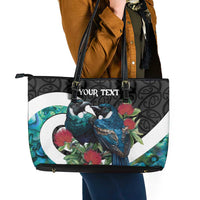 Personalised Valentine's Day New Zealand Leather Tote Bag Tui Bird Couple Kowhaiwhai Mix Pohutukawa LT14 - Polynesian Pride
