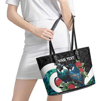 Personalised Valentine's Day New Zealand Leather Tote Bag Tui Bird Couple Kowhaiwhai Mix Pohutukawa LT14 - Polynesian Pride