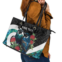 Personalised Valentine's Day New Zealand Leather Tote Bag Tui Bird Couple Kowhaiwhai Mix Pohutukawa LT14 - Polynesian Pride