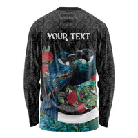 Personalised Valentine's Day New Zealand Long Sleeve Shirt Tui Bird Couple Kowhaiwhai Mix Pohutukawa LT14 - Polynesian Pride