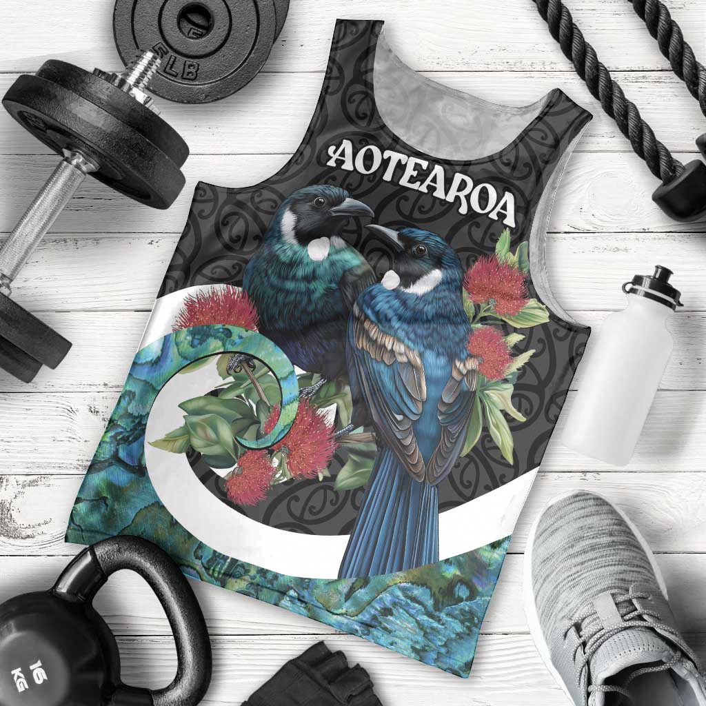 Personalised Valentine's Day New Zealand Men Tank Top Tui Bird Couple Kowhaiwhai Mix Pohutukawa