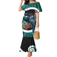Personalised Valentine's Day New Zealand Mermaid Dress Tui Bird Couple Kowhaiwhai Mix Pohutukawa LT14 Women Black - Polynesian Pride