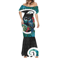 Personalised Valentine's Day New Zealand Mermaid Dress Tui Bird Couple Kowhaiwhai Mix Pohutukawa LT14 - Polynesian Pride