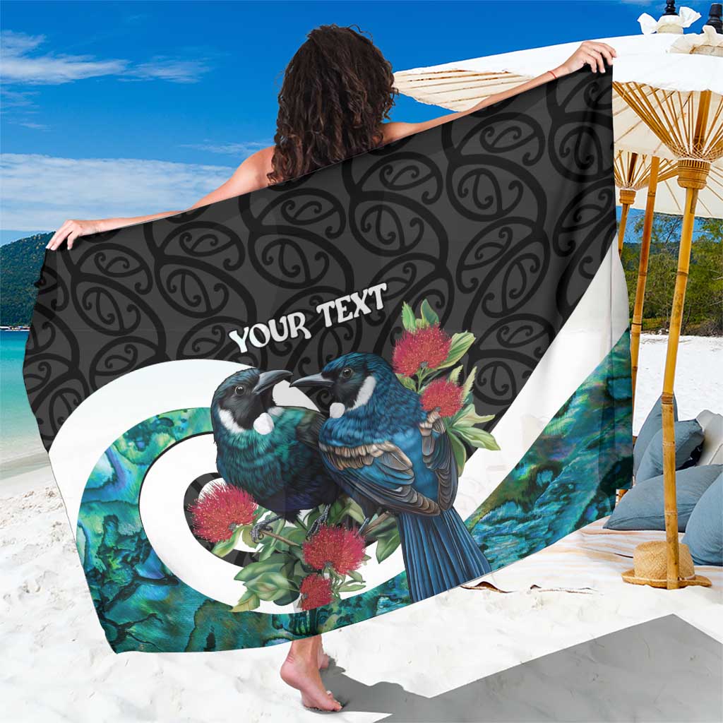 Personalised Valentine's Day New Zealand Sarong Tui Bird Couple Kowhaiwhai Mix Pohutukawa LT14 One Size 44 x 66 inches Black - Polynesian Pride