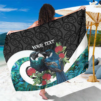 Personalised Valentine's Day New Zealand Sarong Tui Bird Couple Kowhaiwhai Mix Pohutukawa LT14 One Size 44 x 66 inches Black - Polynesian Pride