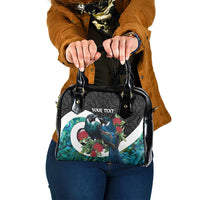 Personalised Valentine's Day New Zealand Shoulder Handbag Tui Bird Couple Kowhaiwhai Mix Pohutukawa LT14 One Size Black - Polynesian Pride