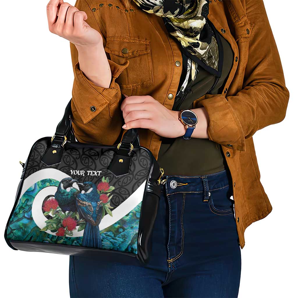 Personalised Valentine's Day New Zealand Shoulder Handbag Tui Bird Couple Kowhaiwhai Mix Pohutukawa LT14 - Polynesian Pride