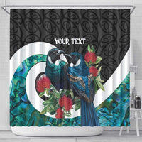 Personalised Valentine's Day New Zealand Shower Curtain Tui Bird Couple Kowhaiwhai Mix Pohutukawa LT14 - Polynesian Pride