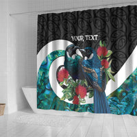 Personalised Valentine's Day New Zealand Shower Curtain Tui Bird Couple Kowhaiwhai Mix Pohutukawa LT14 - Polynesian Pride