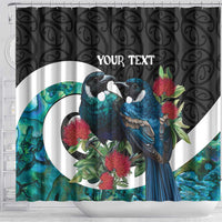 Personalised Valentine's Day New Zealand Shower Curtain Tui Bird Couple Kowhaiwhai Mix Pohutukawa LT14 - Polynesian Pride