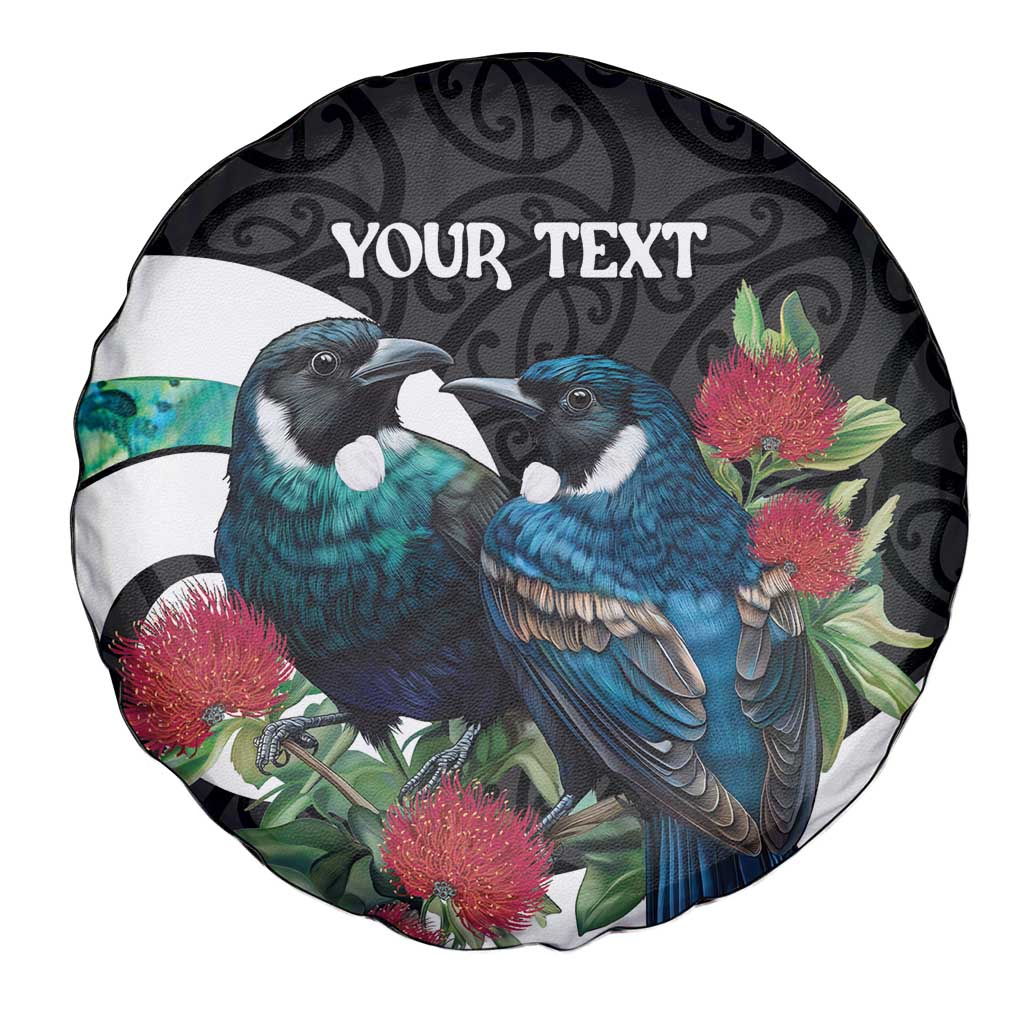 Personalised Valentine's Day New Zealand Spare Tire Cover Tui Bird Couple Kowhaiwhai Mix Pohutukawa LT14 - Polynesian Pride