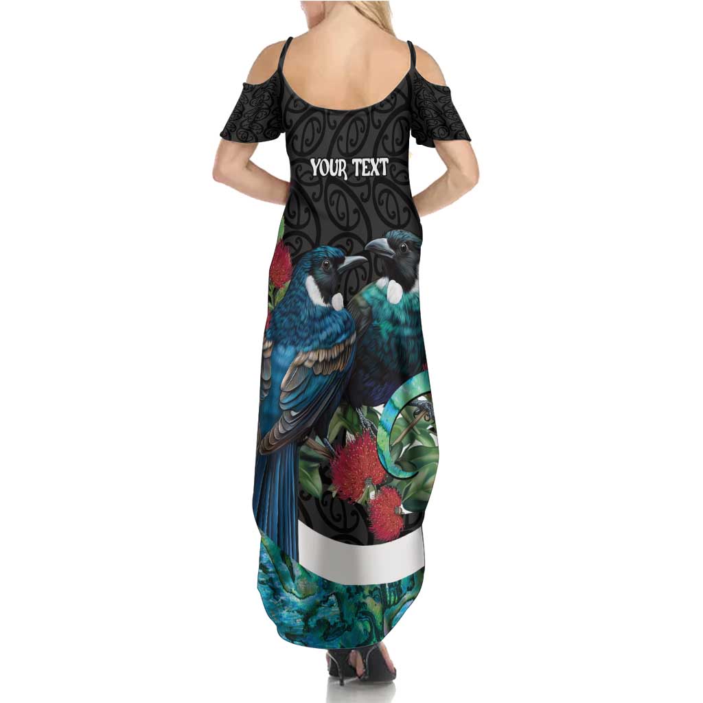 Personalised Valentine's Day New Zealand Summer Maxi Dress Tui Bird Couple Kowhaiwhai Mix Pohutukawa LT14 - Polynesian Pride