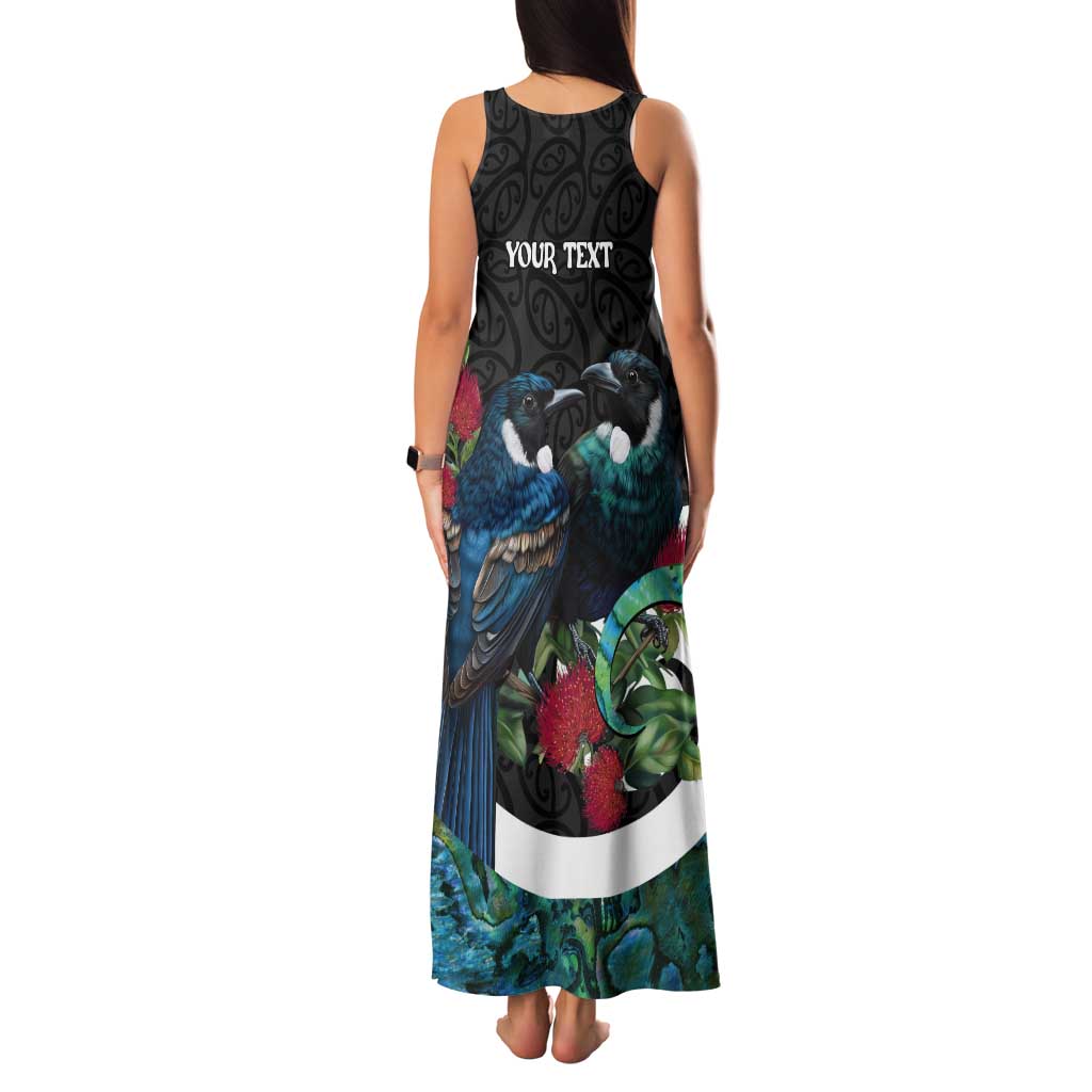 Personalised Valentine's Day New Zealand Tank Maxi Dress Tui Bird Couple Kowhaiwhai Mix Pohutukawa LT14 - Polynesian Pride