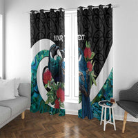 Personalised Valentine's Day New Zealand Window Curtain Tui Bird Couple Kowhaiwhai Mix Pohutukawa LT14 With Grommets Black - Polynesian Pride