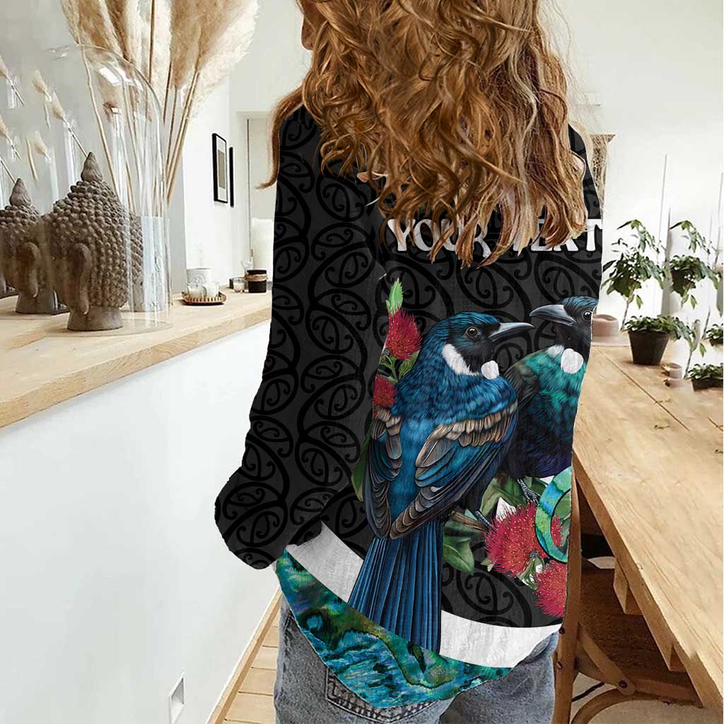 Personalised Valentine's Day New Zealand Women Casual Shirt Tui Bird Couple Kowhaiwhai Mix Pohutukawa LT14 - Polynesian Pride