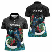 Personalised Valentine's Day New Zealand Women Polo Shirt Tui Bird Couple Kowhaiwhai Mix Pohutukawa LT14 - Polynesian Pride