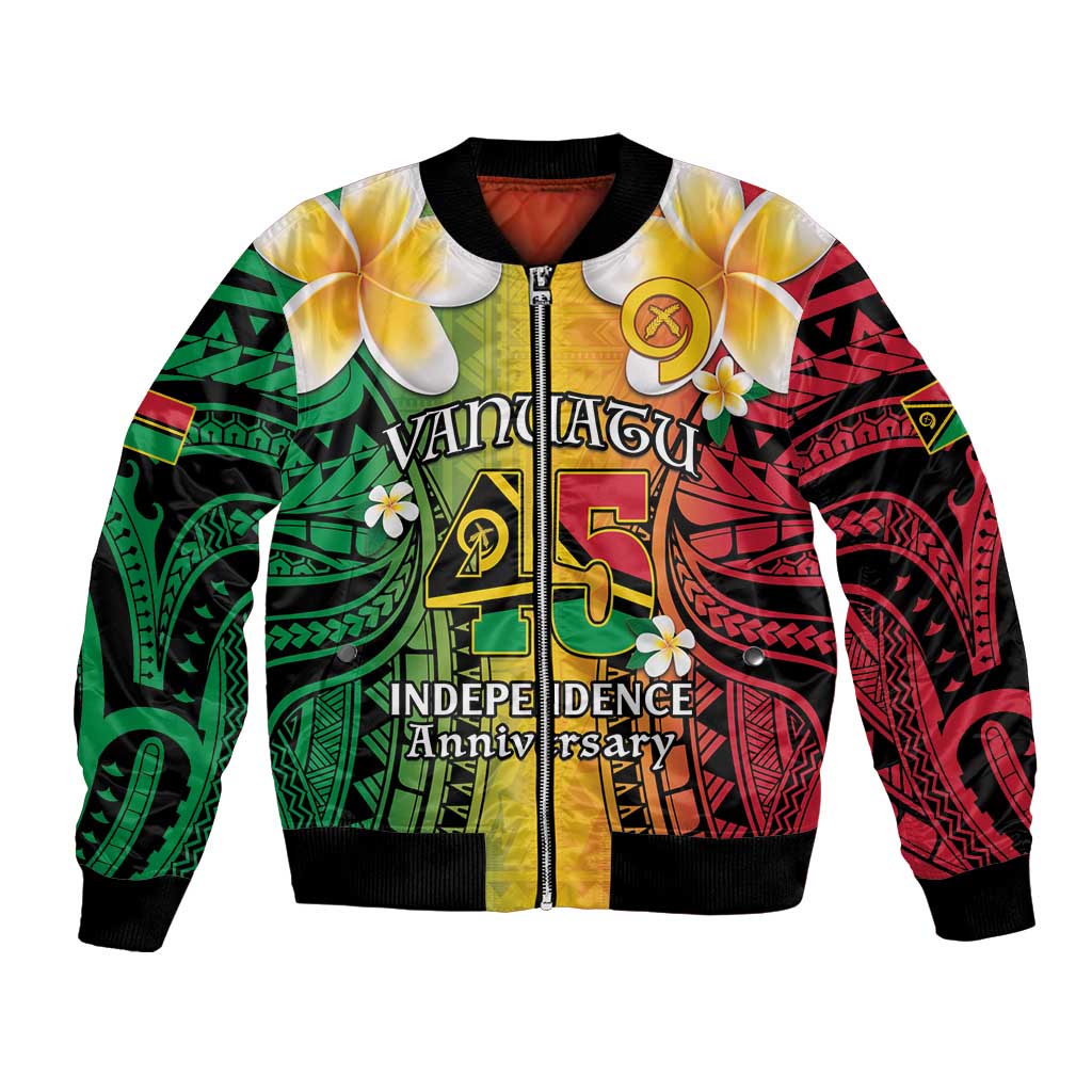 Vanuatu Independence Day Bomber Jacket Long God Yumi Stanap Happy 45th Anniversary LT14