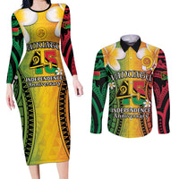 Vanuatu Independence Day Couples Matching Long Sleeve Bodycon Dress and Long Sleeve Button Shirt Long God Yumi Stanap Happy 45th Anniversary LT14