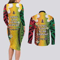 Vanuatu Independence Day Couples Matching Long Sleeve Bodycon Dress and Long Sleeve Button Shirt Long God Yumi Stanap Happy 45th Anniversary LT14