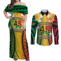 Vanuatu Independence Day Couples Matching Off Shoulder Maxi Dress and Long Sleeve Button Shirt Long God Yumi Stanap Happy 45th Anniversary LT14