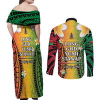 Vanuatu Independence Day Couples Matching Off Shoulder Maxi Dress and Long Sleeve Button Shirt Long God Yumi Stanap Happy 45th Anniversary LT14