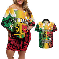Vanuatu Independence Day Couples Matching Off Shoulder Short Dress and Hawaiian Shirt Long God Yumi Stanap Happy 45th Anniversary LT14