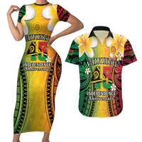 Vanuatu Independence Day Couples Matching Short Sleeve Bodycon Dress and Hawaiian Shirt Long God Yumi Stanap Happy 45th Anniversary LT14