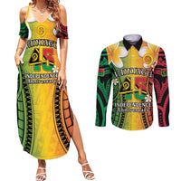 Vanuatu Independence Day Couples Matching Summer Maxi Dress and Long Sleeve Button Shirt Long God Yumi Stanap Happy 45th Anniversary LT14
