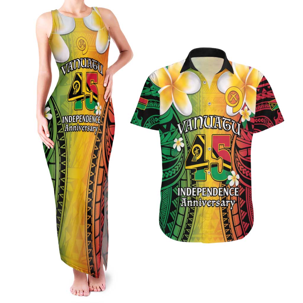 Vanuatu Independence Day Couples Matching Tank Maxi Dress and Hawaiian Shirt Long God Yumi Stanap Happy 45th Anniversary LT14