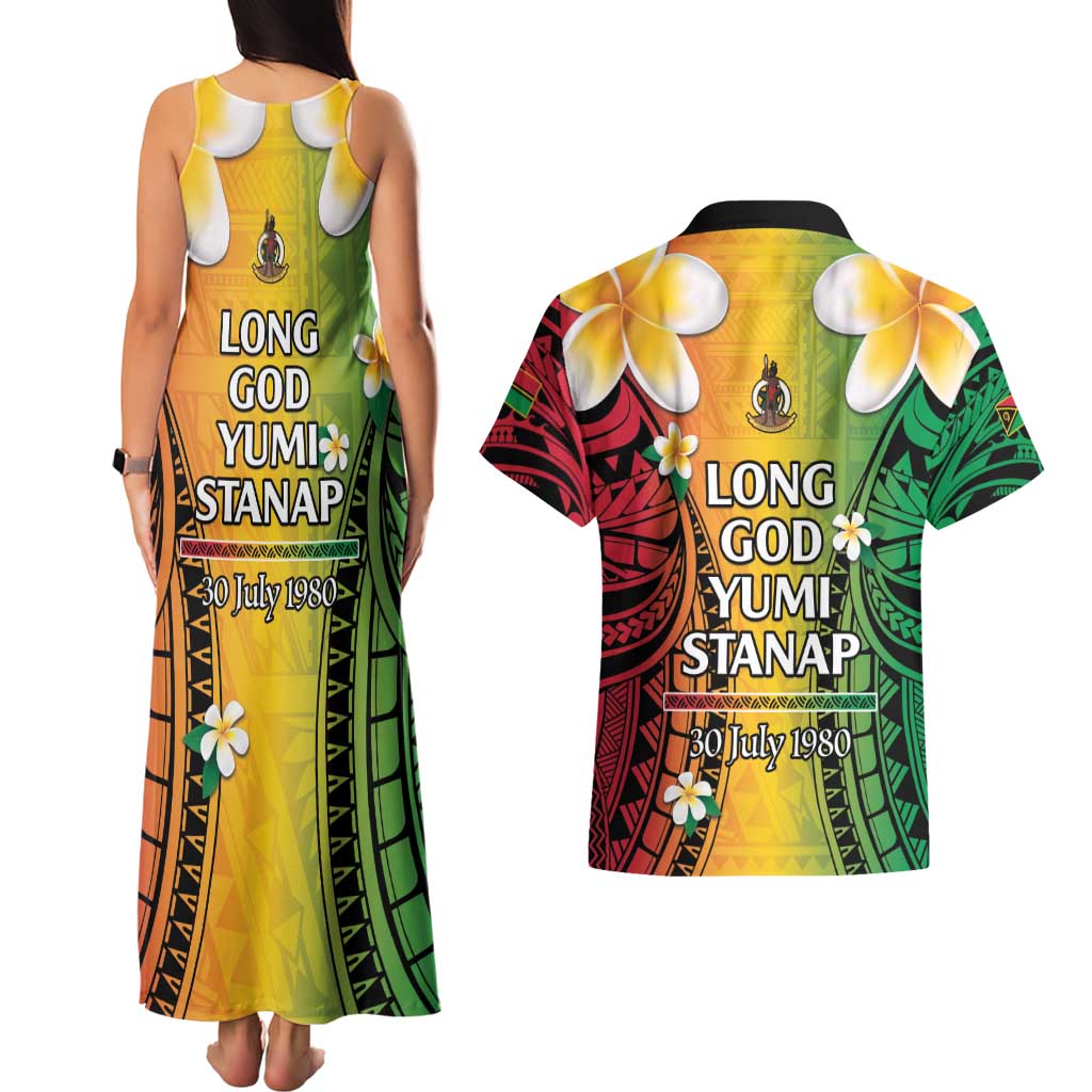Vanuatu Independence Day Couples Matching Tank Maxi Dress and Hawaiian Shirt Long God Yumi Stanap Happy 45th Anniversary LT14