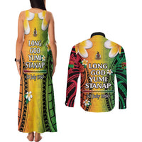 Vanuatu Independence Day Couples Matching Tank Maxi Dress and Long Sleeve Button Shirt Long God Yumi Stanap Happy 45th Anniversary LT14