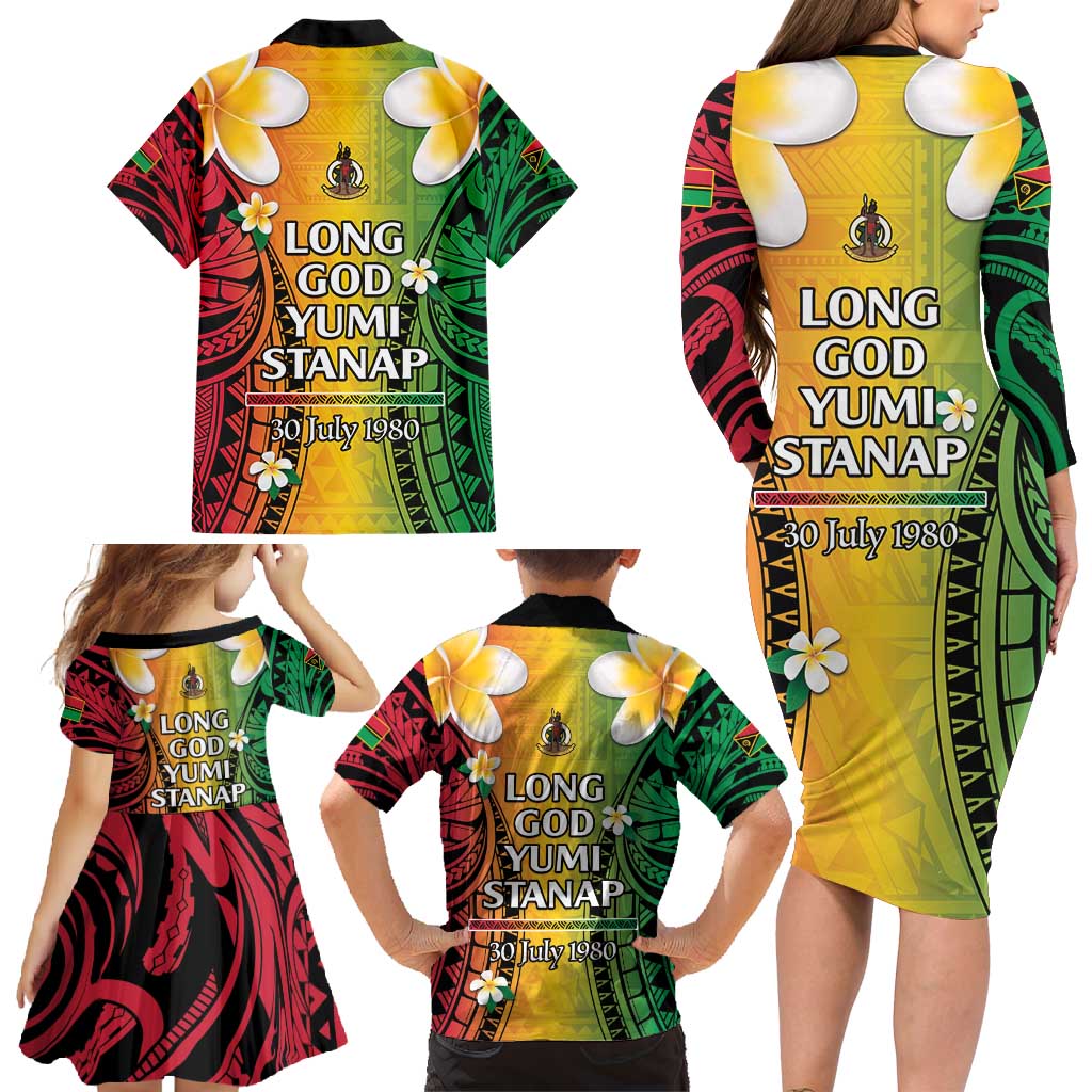 Vanuatu Independence Day Family Matching Long Sleeve Bodycon Dress and Hawaiian Shirt Long God Yumi Stanap Happy 45th Anniversary LT14