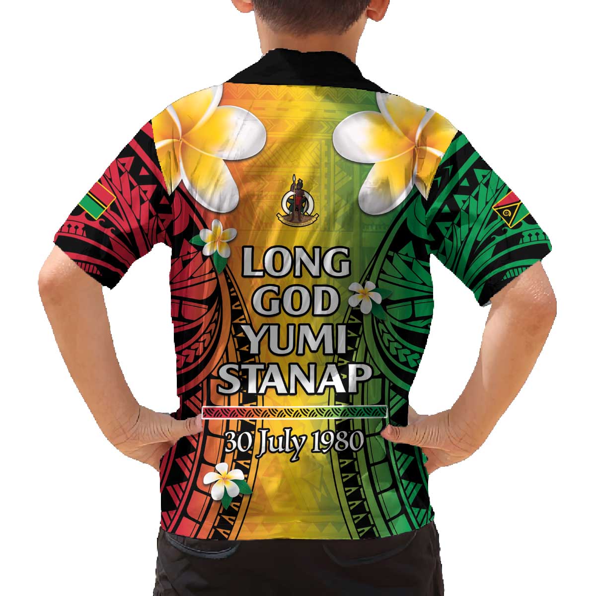 Vanuatu Independence Day Family Matching Off The Shoulder Long Sleeve Dress and Hawaiian Shirt Long God Yumi Stanap Happy 45th Anniversary LT14 - Polynesian Pride