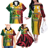 Vanuatu Independence Day Family Matching Off The Shoulder Long Sleeve Dress and Hawaiian Shirt Long God Yumi Stanap Happy 45th Anniversary LT14 - Polynesian Pride