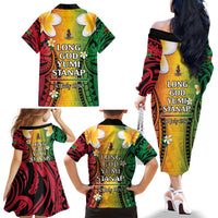 Vanuatu Independence Day Family Matching Off The Shoulder Long Sleeve Dress and Hawaiian Shirt Long God Yumi Stanap Happy 45th Anniversary LT14 - Polynesian Pride