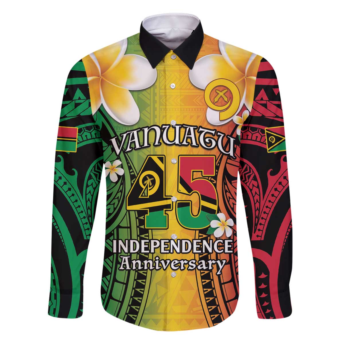 Vanuatu Independence Day Family Matching Off The Shoulder Long Sleeve Dress and Hawaiian Shirt Long God Yumi Stanap Happy 45th Anniversary LT14 Dad's Shirt - Long Sleeve Reggae - Polynesian Pride