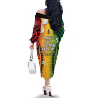 Vanuatu Independence Day Family Matching Off The Shoulder Long Sleeve Dress and Hawaiian Shirt Long God Yumi Stanap Happy 45th Anniversary LT14 - Polynesian Pride