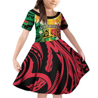 Vanuatu Independence Day Family Matching Off Shoulder Short Dress and Hawaiian Shirt Long God Yumi Stanap Happy 45th Anniversary LT14 Daughter's Dress Reggae - Polynesian Pride
