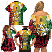 Vanuatu Independence Day Family Matching Off Shoulder Short Dress and Hawaiian Shirt Long God Yumi Stanap Happy 45th Anniversary LT14 - Polynesian Pride