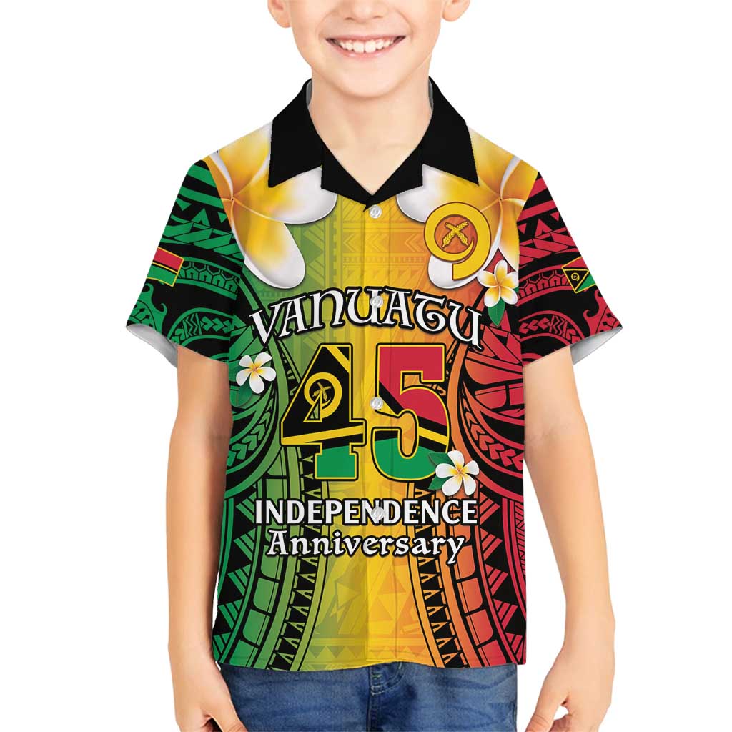 Vanuatu Independence Day Family Matching Off Shoulder Short Dress and Hawaiian Shirt Long God Yumi Stanap Happy 45th Anniversary LT14 Son's Shirt Reggae - Polynesian Pride