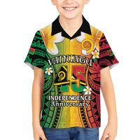Vanuatu Independence Day Family Matching Off Shoulder Short Dress and Hawaiian Shirt Long God Yumi Stanap Happy 45th Anniversary LT14 Son's Shirt Reggae - Polynesian Pride