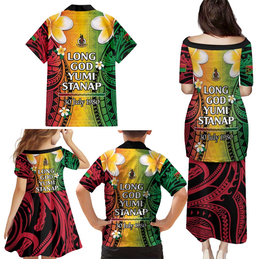 Vanuatu Independence Day Family Matching Puletasi and Hawaiian Shirt Long God Yumi Stanap Happy 45th Anniversary LT14