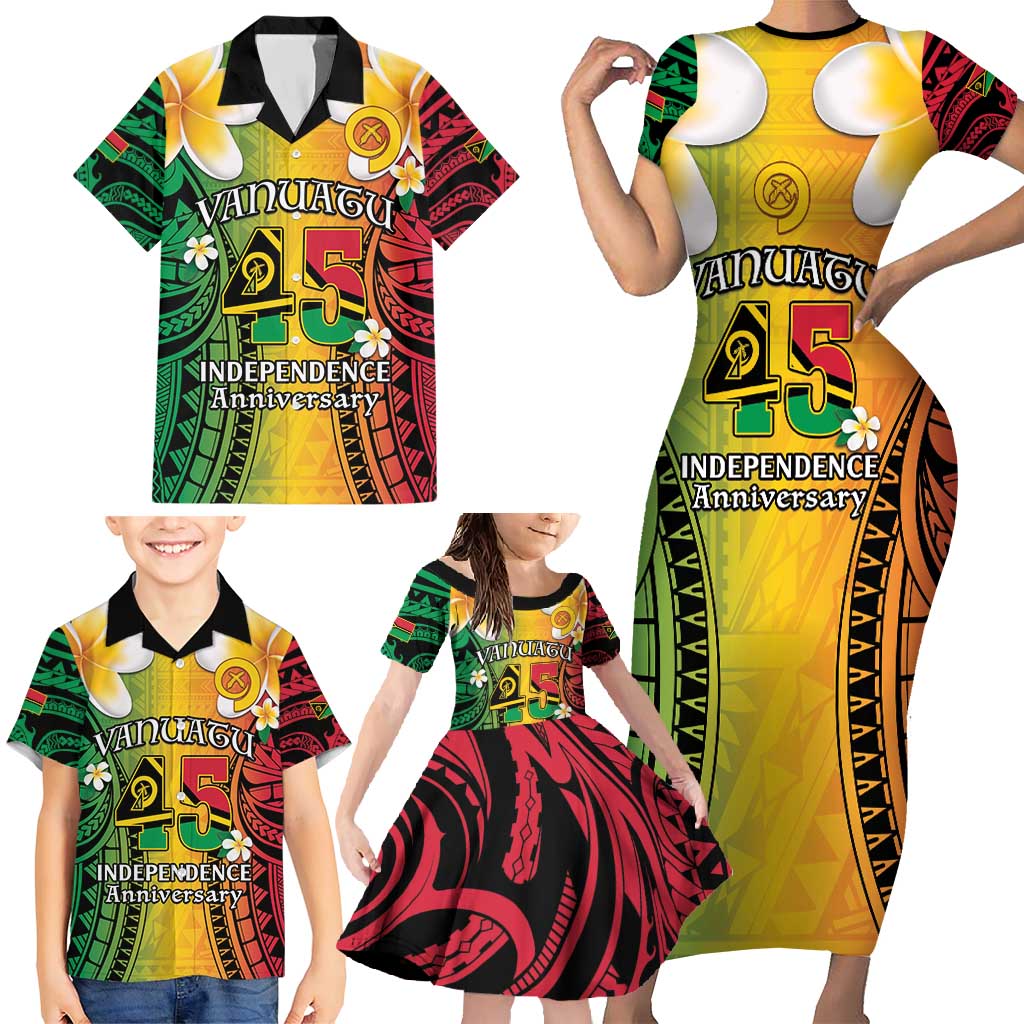 Vanuatu Independence Day Family Matching Short Sleeve Bodycon Dress and Hawaiian Shirt Long God Yumi Stanap Happy 45th Anniversary LT14