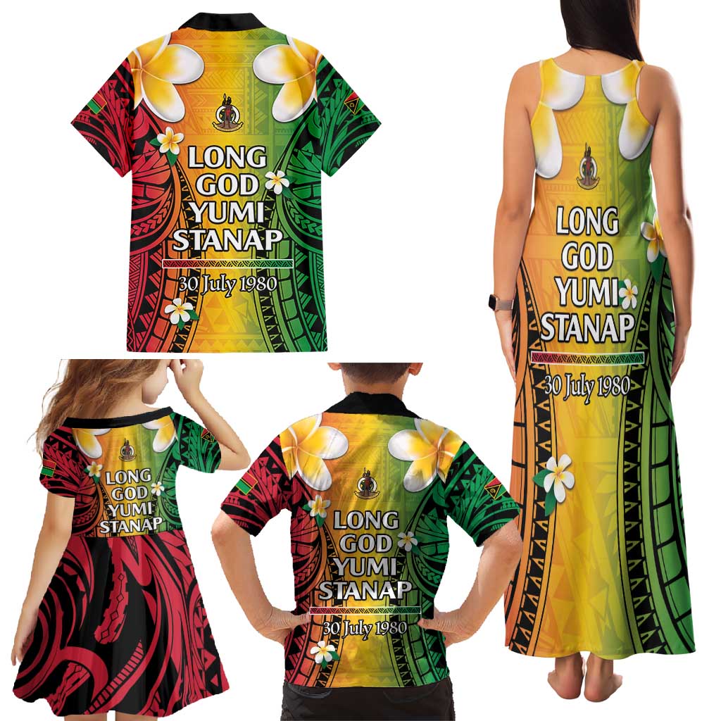Vanuatu Independence Day Family Matching Tank Maxi Dress and Hawaiian Shirt Long God Yumi Stanap Happy 45th Anniversary LT14 - Polynesian Pride
