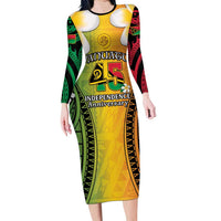 Vanuatu Independence Day Long Sleeve Bodycon Dress Long God Yumi Stanap Happy 45th Anniversary LT14