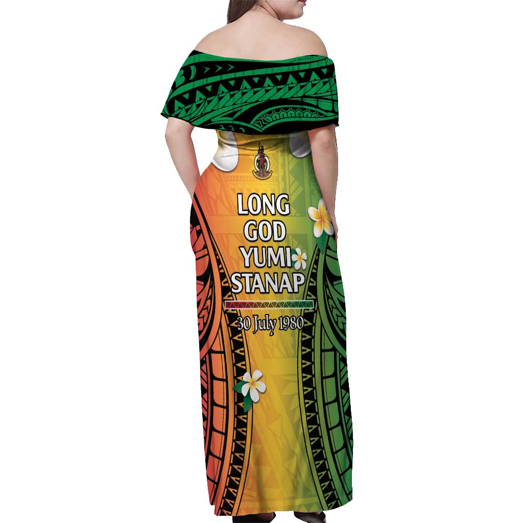Vanuatu Independence Day Off Shoulder Maxi Dress Long God Yumi Stanap Happy 45th Anniversary LT14