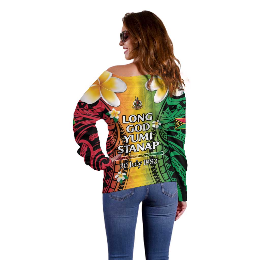 Vanuatu Independence Day Off Shoulder Sweater Long God Yumi Stanap Happy 45th Anniversary LT14
