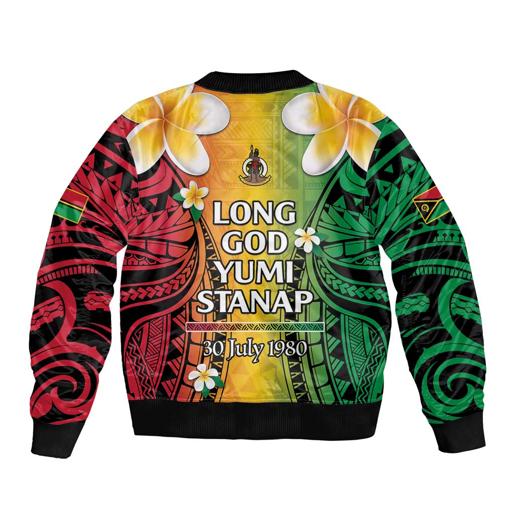 Vanuatu Independence Day Sleeve Zip Bomber Jacket Long God Yumi Stanap Happy 45th Anniversary LT14