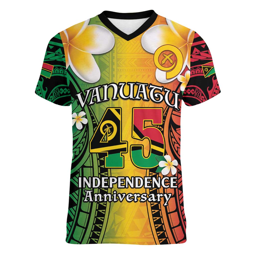 Vanuatu Independence Day Women V-Neck T-Shirt Long God Yumi Stanap Happy 45th Anniversary LT14